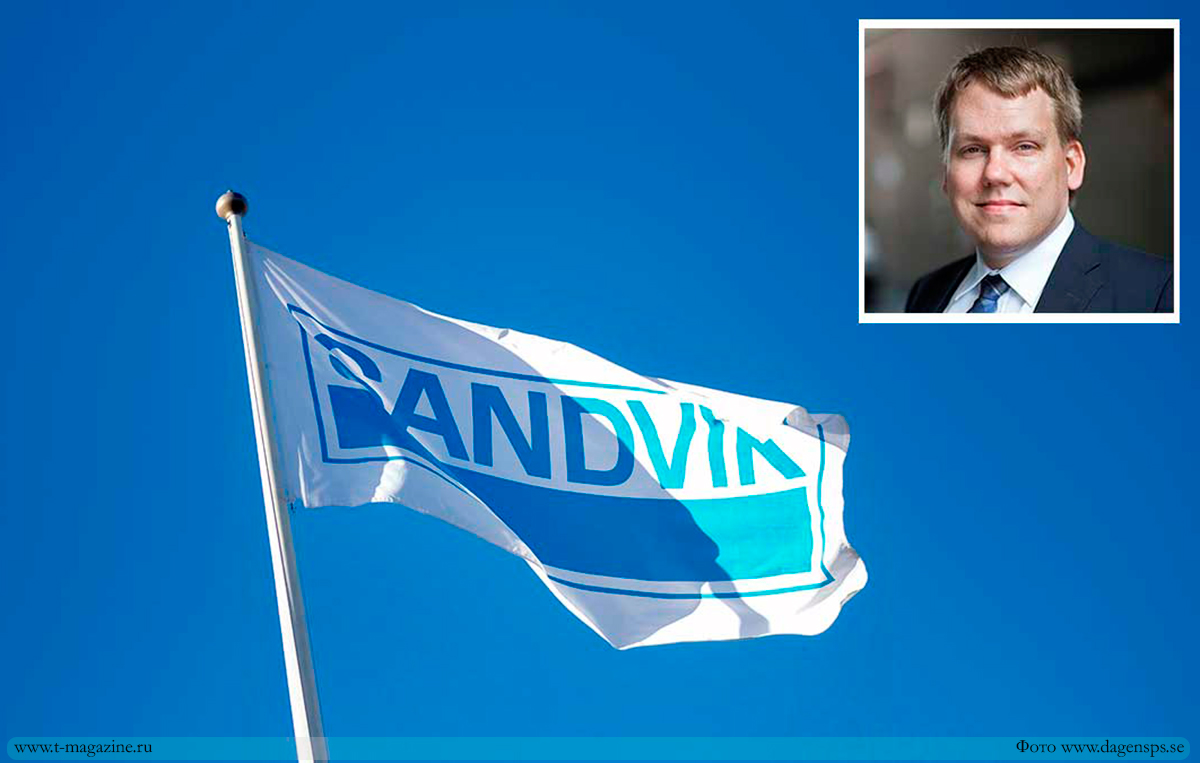 Фото Стефана Видинга на фоне флага Sandvik