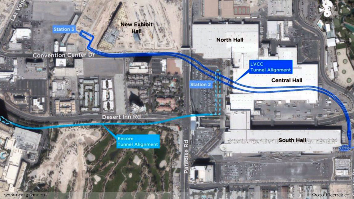 Схема транспортной системы Hyper Loop в Лас-Вегасе, открытие в 2021 году