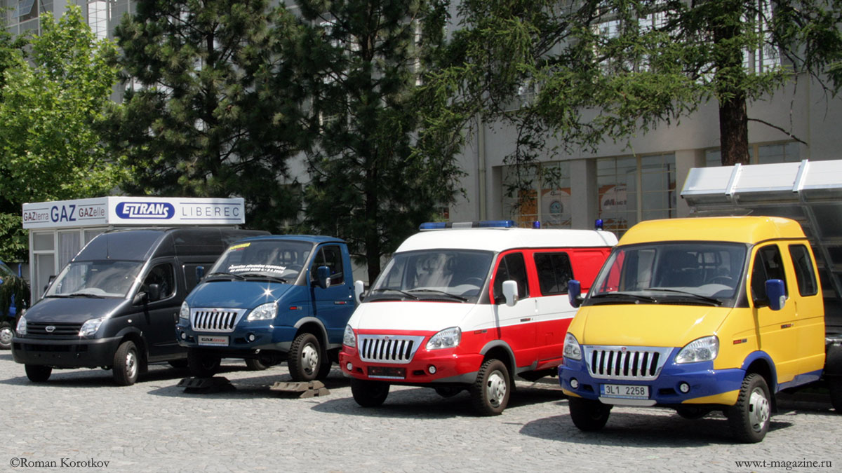 Машины ГАЗель в разном исполнении: самосвал, бортовой автомобиль, цельнометаллический фургон, спецмашина